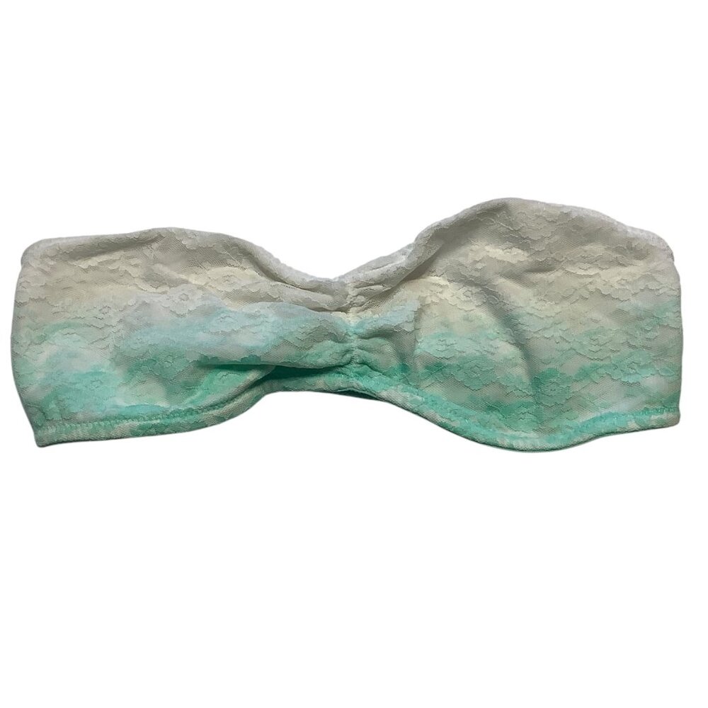 Victorias Secret Green Cream Lace Bandeau Strapless‎ Bra Women Medium Gradient